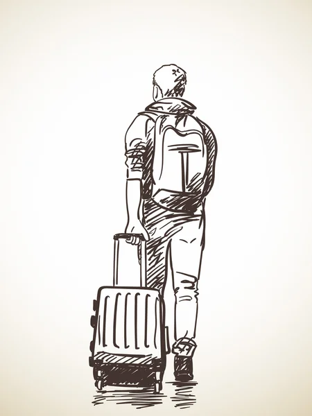 Sketch of man with suitcase — Stock Vector