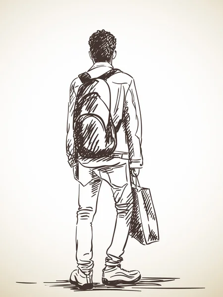 Homme debout avec sac à provisions — Image vectorielle