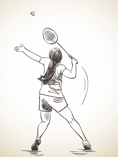 Boceto de la mujer jugador de bádminton — Archivo Imágenes Vectoriales