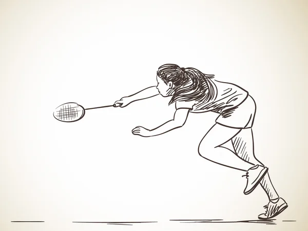 Boceto de la mujer jugador de bádminton — Archivo Imágenes Vectoriales