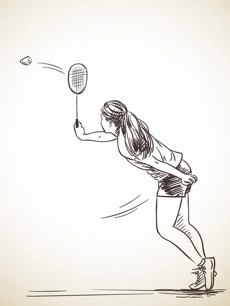 Boceto de la mujer jugador de bádminton — Archivo Imágenes Vectoriales