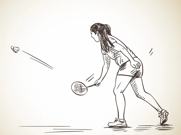 Boceto de la mujer jugador de bádminton — Archivo Imágenes Vectoriales