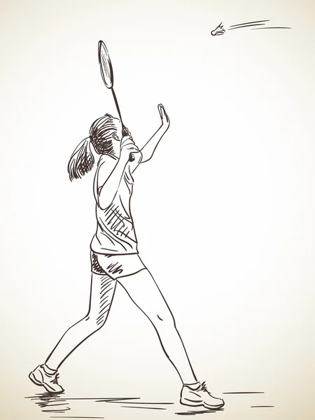 Esboço de mulher badminton player —  Vetores de Stock