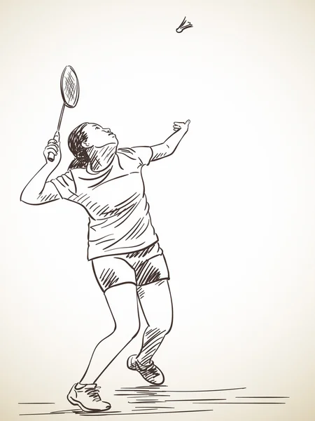 Schets van vrouw badminton-speler — Stockvector