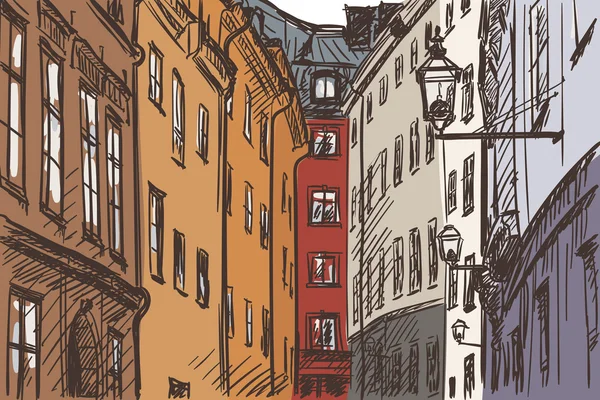 Ciudad vieja Gamla Stan en Estocolmo ilustración — Archivo Imágenes Vectoriales