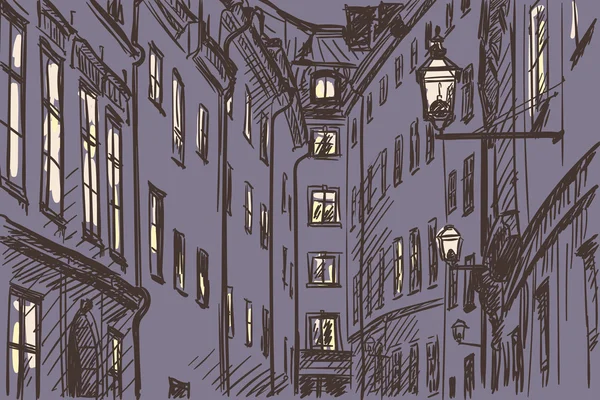 Noite na cidade velha Gamla Stan em Estocolmo — Vetor de Stock