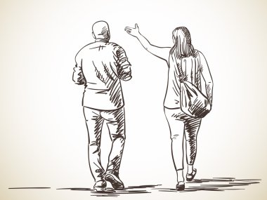 Sketch of walking couple
