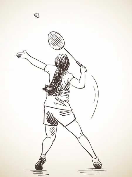 Sketch of woman playing badminton — ストックベクタ