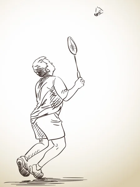 Bosquejo del hombre jugando al bádminton — Vector de stock