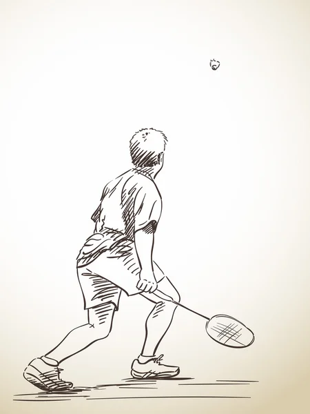 Bosquejo del hombre jugando al bádminton — Vector de stock