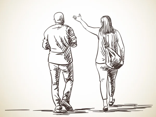 Croquis du couple marchant — Image vectorielle