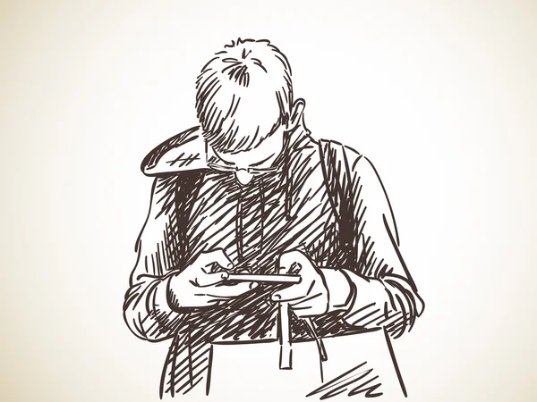 Sketch of man using smartphone — ストックベクタ