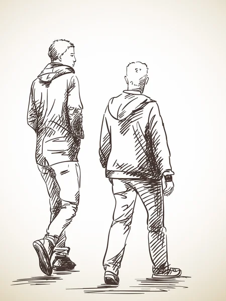 Bosquejo de dos hombres caminantes — Archivo Imágenes Vectoriales
