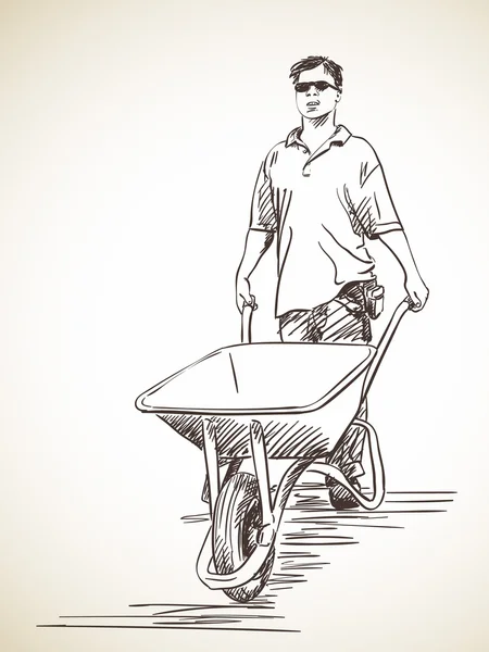 Man walking with wheelbarrow — Stock vektor