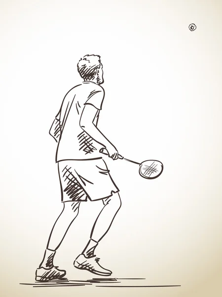 Schets van de mens spelen badminton — Stockvector