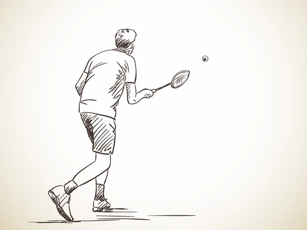 Bosquejo del hombre jugando al bádminton — Vector de stock