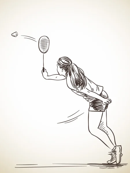 Badminton oynamaya kadın taslağını — Stok Vektör
