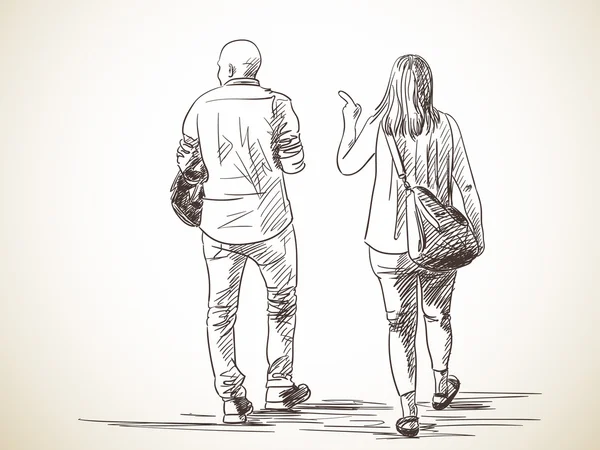 Croquis du couple marchant — Image vectorielle