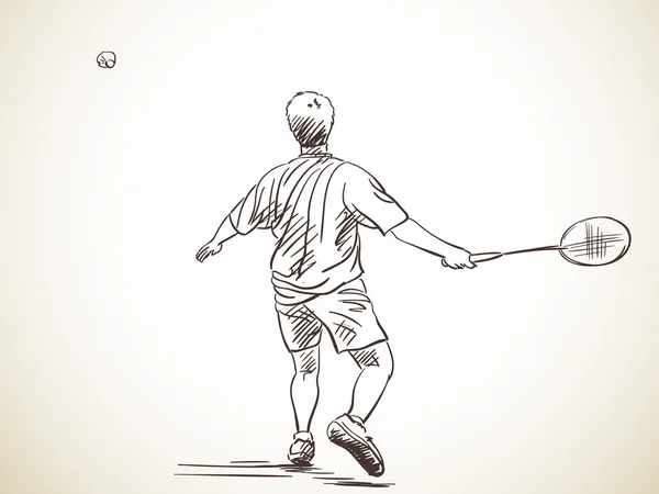 Bosquejo del hombre jugando al bádminton — Vector de stock