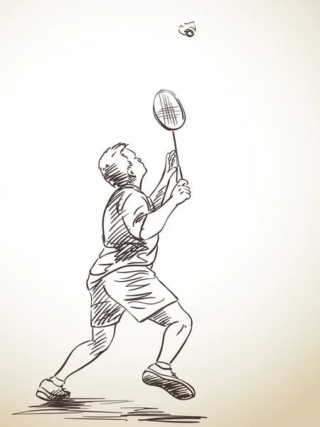 Sketch of man playing badminton — Διανυσματικό Αρχείο