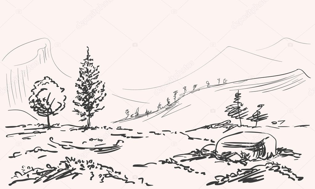 Sketch of mountains landscape