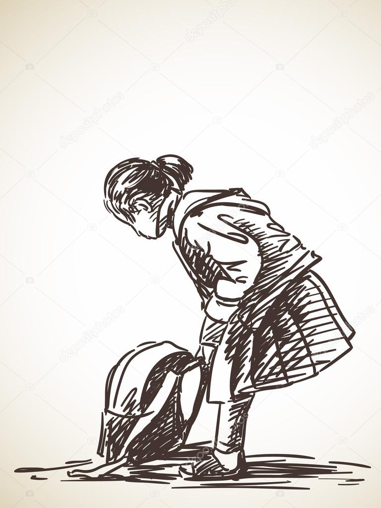 Hand Drawn Sketch Of School Girl Stock Vector