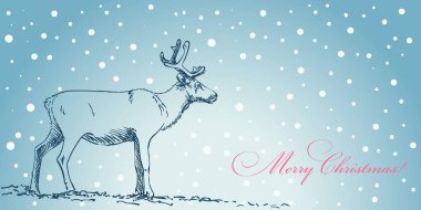 Noel kartı el çekilmiş Ren geyiği ile 