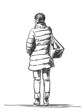 ayakta arka çanta kadınla