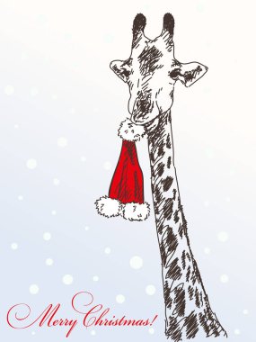 Noel kartı ile el çekilmiş zürafa