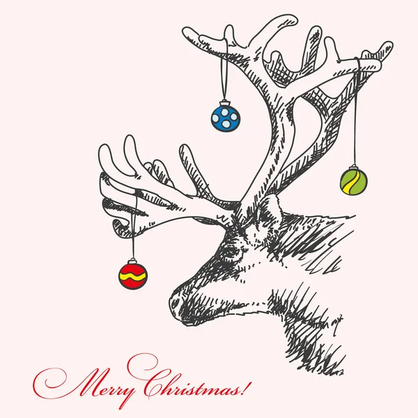 Χριστουγεννιάτικη κάρτα με το χέρι συντάσσονται ελάφια — Διανυσματικό Αρχείο