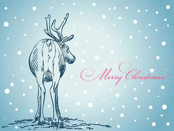Cartão de Natal com renas desenhadas à mão — Vetor de Stock