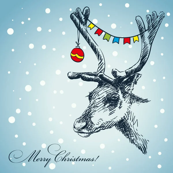 Christmas card with hand drawn deer — Stock Vector