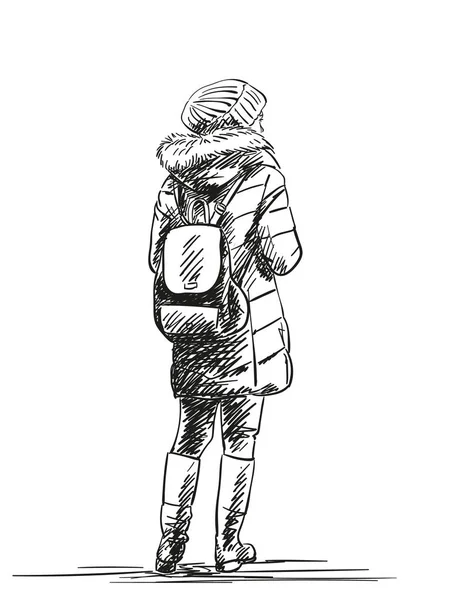 Debout femme dos avec sac — Image vectorielle