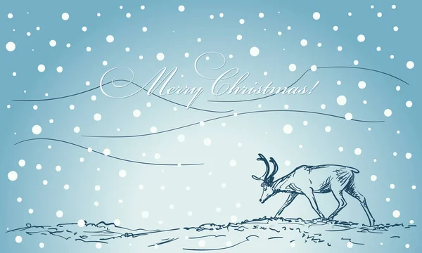 Weihnachtskarte mit handgezeichneten Rentieren — Stockvektor