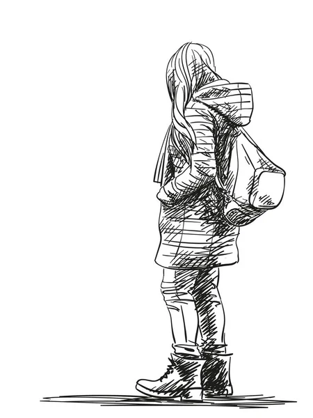Debout femme dos avec sac — Image vectorielle