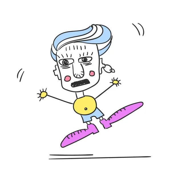 Zeichentrickfigur springt in lila Schuhen — Stockvektor