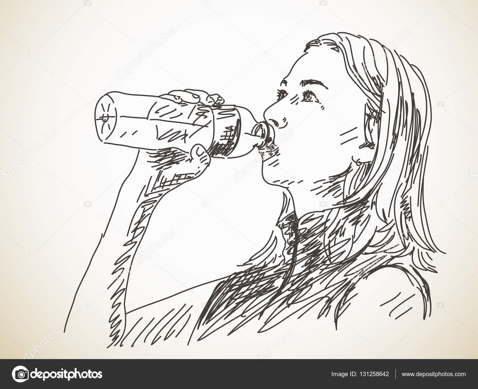 Sketch Of Woman Drinking Water Stock Vector