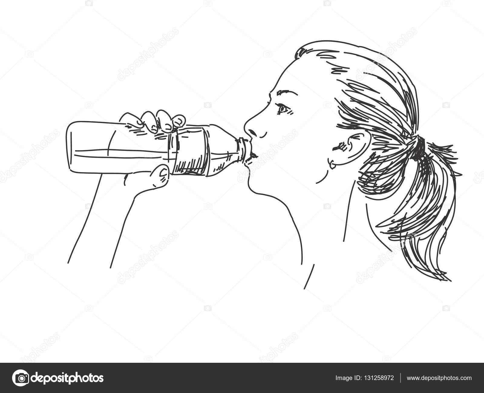 Sketch Of Woman Drinking Water Stock Vector