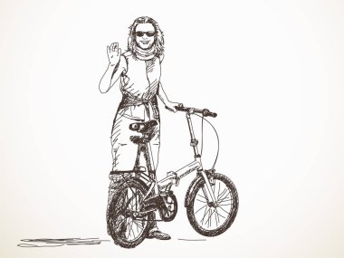 Kadın el sallayarak bisiklet ile