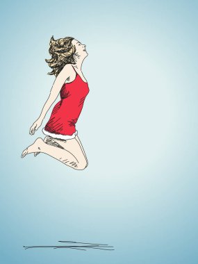 Noel elbiseli sarışın kadın atlama