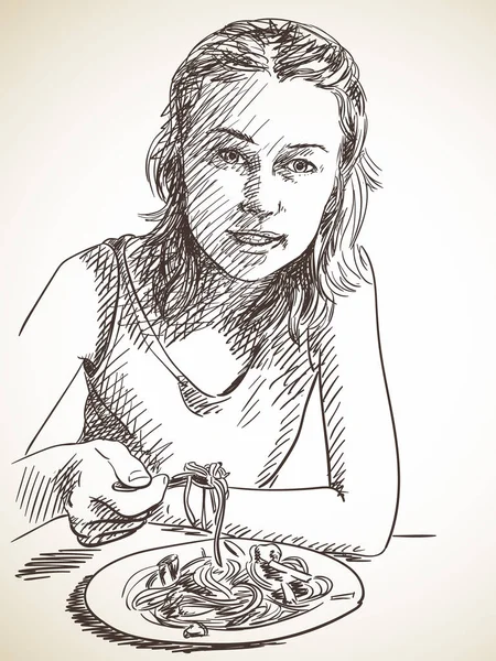 Croquis de femme mangeuse — Image vectorielle