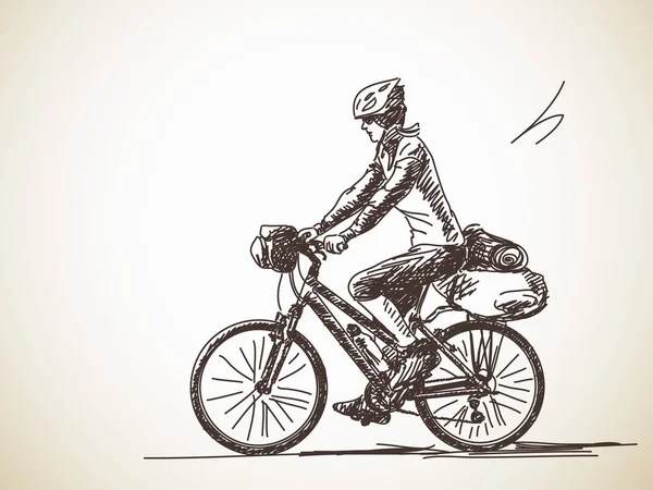 Bosquejo de la mujer de viaje en bicicleta — Archivo Imágenes Vectoriales