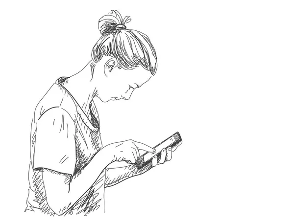 Mujer tocando tableta — Archivo Imágenes Vectoriales