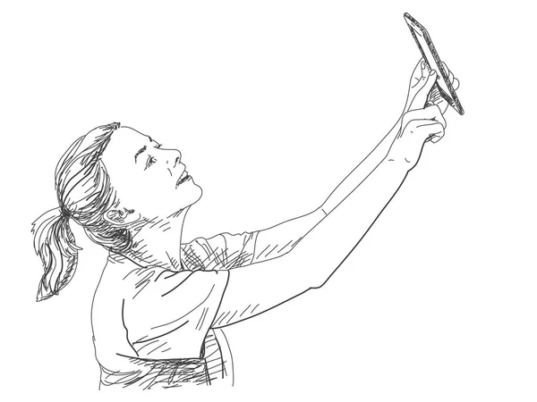 Frau macht Selfie-Foto — Stockvektor