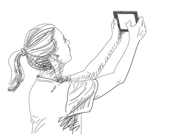 Mulher tirando foto selfie — Vetor de Stock