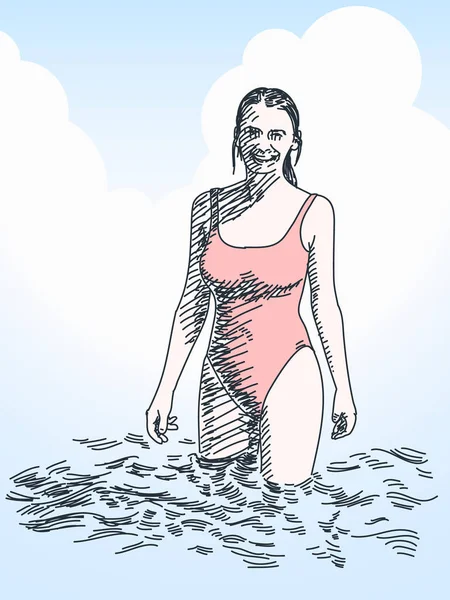 在粉红色泳装的女人 — 图库矢量图片