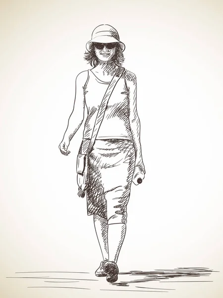 Croquis de marche femme heureuse — Image vectorielle