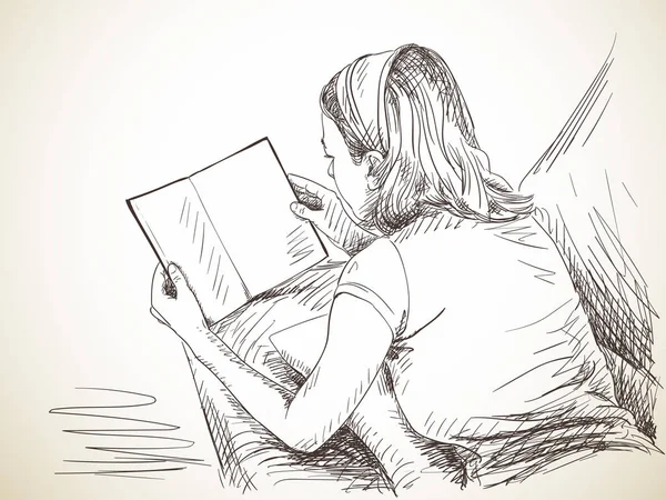 Croquis de livre de lecture femme — Image vectorielle