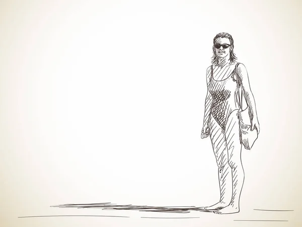 Femme en maillot de bain avec ombre longue — Image vectorielle