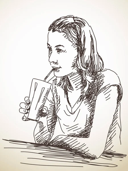 草绘的喝酒的女人 — 图库矢量图片